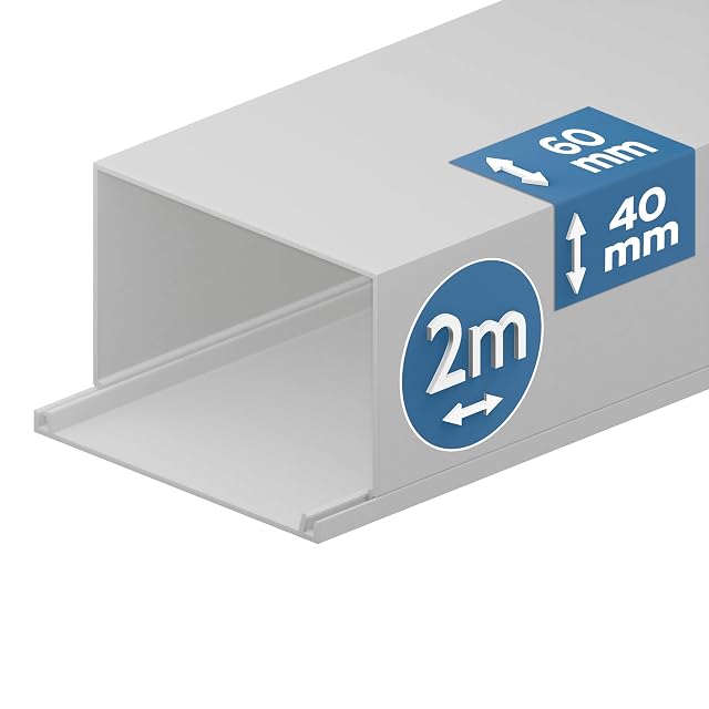 Canalina portacavi EDO in PVC bianco da 60 per 40 mm con coperchio incernierato a scatto