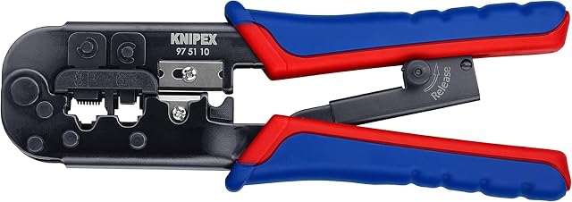 Pinza a crimpare KNIPEX con meccanismo a cricchetto e coltelli per cavi integrati