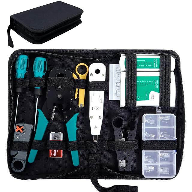 Kit di attrezzi di rete SGILE con una pinza a crimpare tre in uno, un tester per cavi e un attrezzo di attestazione a impatto