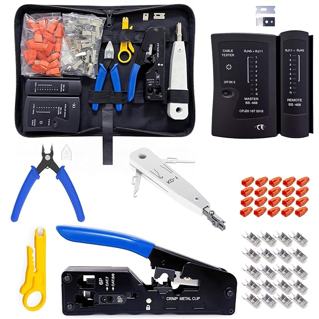 Kit di attrezzi di rete passante Yavinane con pinza a crimpare, tester, attrezzo di attestazione a impatto e spine