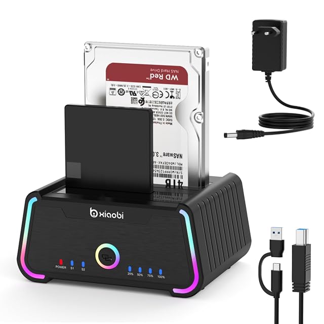 Docking station Xiaobi a due alloggiamenti con illuminazione RGB e due slot per unità