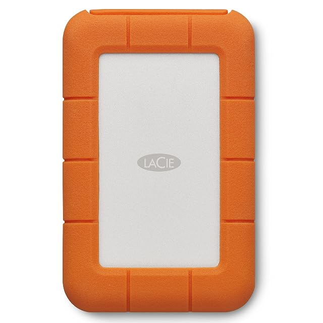Disco rigido esterno portatile LaCie Rugged da 4 TB in una guaina protettiva arancione