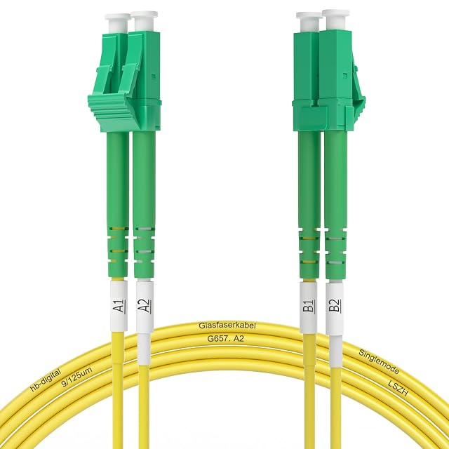 Bretella in fibra duplex gialla HB-DIGITAL con connettori LC/APC verdi a entrambi i capi