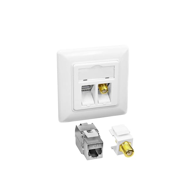 Presa di rete da incasso bianca ProfiPatch con una porta RJ45 e un connettore F