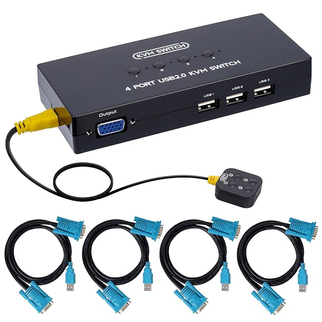 Switch KVM VGA DGODRT KS204V a quattro porte con un comando da tavolo via cavo e quattro cavi combinati