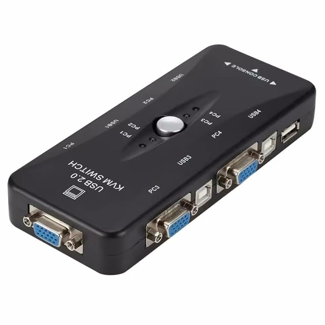 Switch KVM VGA DUOBAGMA EB0864 a quattro porte con pulsanti e un hub USB