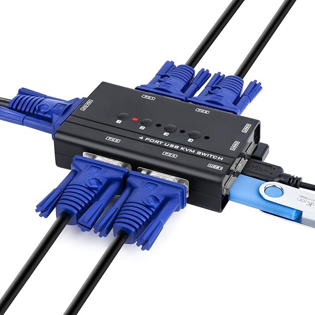 Switch KVM VGA TCNEWCL VGA4P a quattro porte con un pulsante di selezione e tre prese USB 2.0