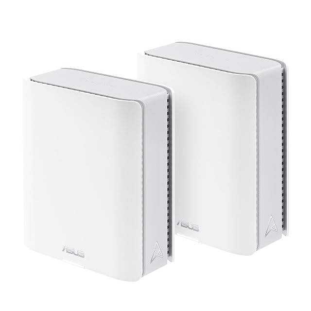 Coppia di unità mesh Wi-Fi 7 ASUS ZenWiFi BT8 bianche e alte