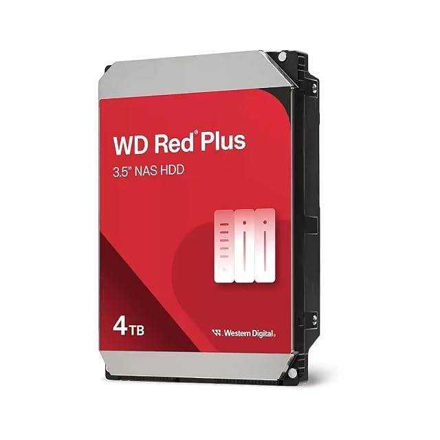Disco rigido per NAS WD Red Plus da 4 TB in formato 3,5 pollici con un connettore SATA