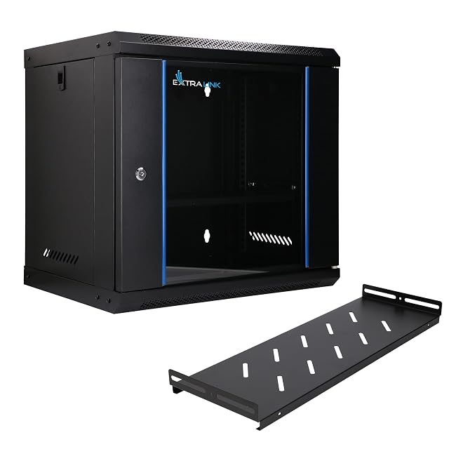 Armadio di rete Extralink nero da 19 pollici e nove unità con porta con serratura e ripiano
