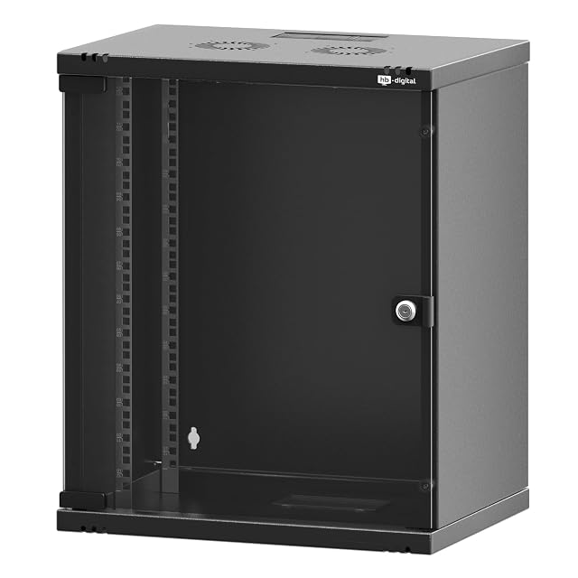Armadio di rete a parete HB-DIGITAL nero da 19 pollici e dodici unità con porta in vetro