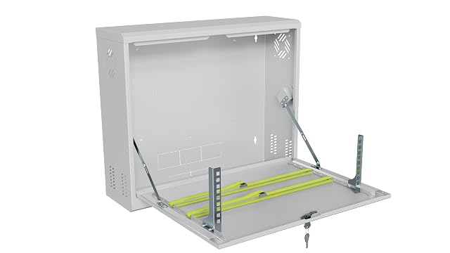 Armadio di rete STALFLEX grigio da 19 pollici e tre unità, poco profondo, con porta frontale