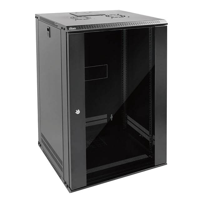 Armadio di rete a parete Tecmojo nero da 19 pollici e diciotto unità con porta in vetro