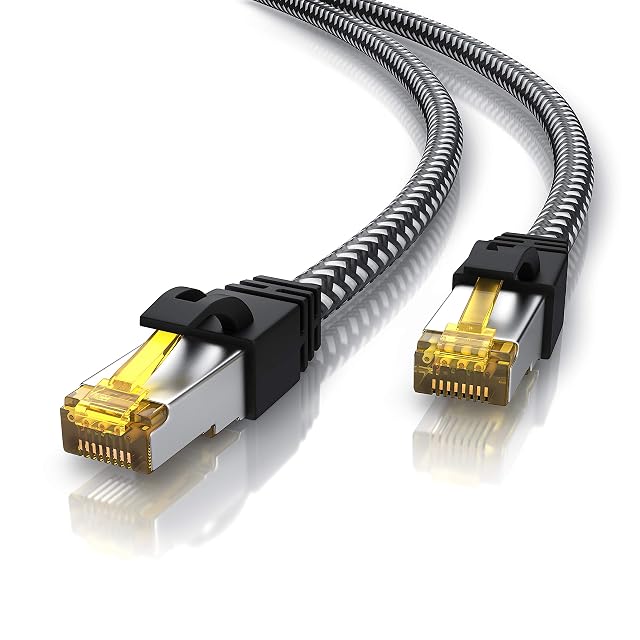Cavo patch CSL Cat 7 da 10 m con guaina in cotone intrecciato e cappucci RJ45 stampati