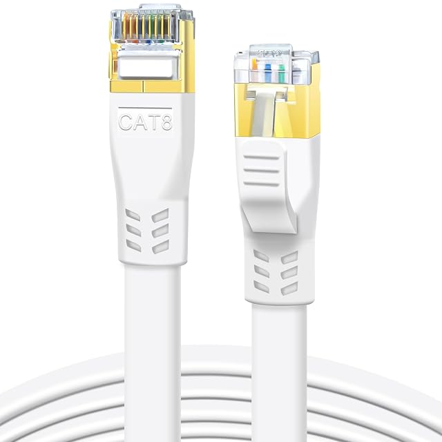 Cavo patch DDMALL piatto bianco Cat 8 da 10 m con spine RJ45 schermate antiimpigliamento