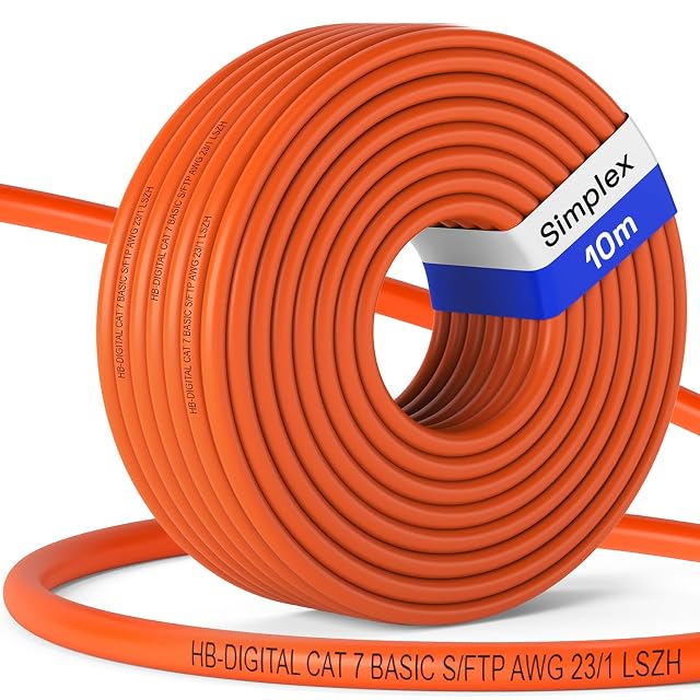 Cavo da installazione HB-DIGITAL arancione Cat 7 da 10 m con un’estremità non intestata