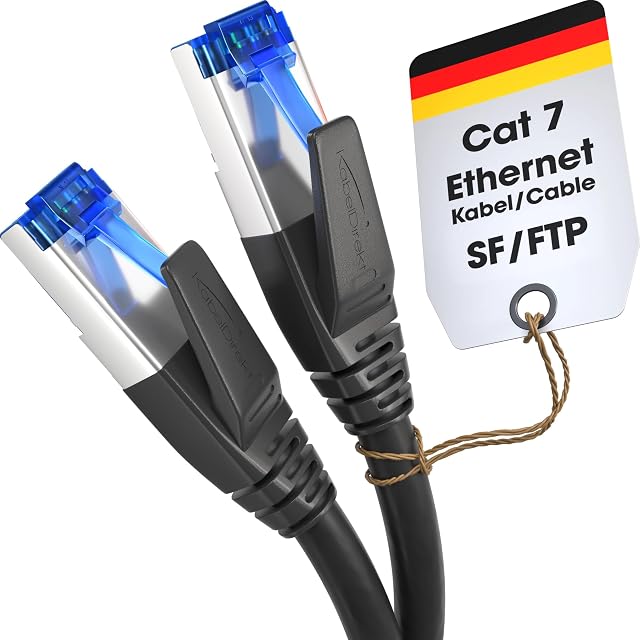 Cavo patch KabelDirekt nero Cat 7 da 10 m con spine RJ45 e protezione contro le pieghe