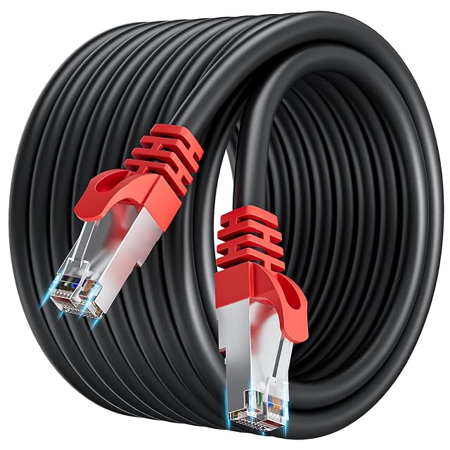 Cavo patch Soibke nero Cat 7 da 10 m con spine RJ45 schermate rosse