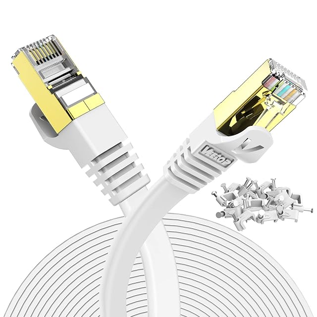 Cavo patch Veetop piatto bianco Cat 7 da 10 m con spine RJ45 placcate oro