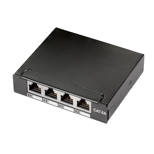 Piccolo pannello patch BIGtec in metallo a quattro porte Cat 6a con prese RJ45 schermate