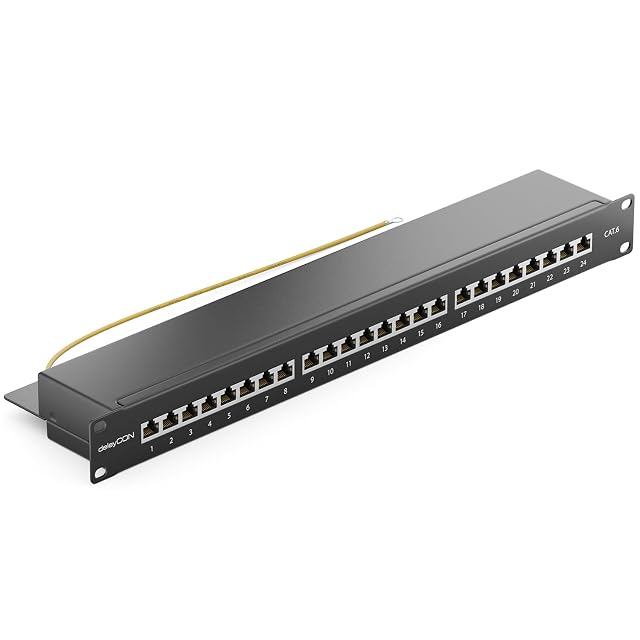 Pannello patch deleyCON nero Cat 6 schermato a 24 porte per rack da 19 pollici
