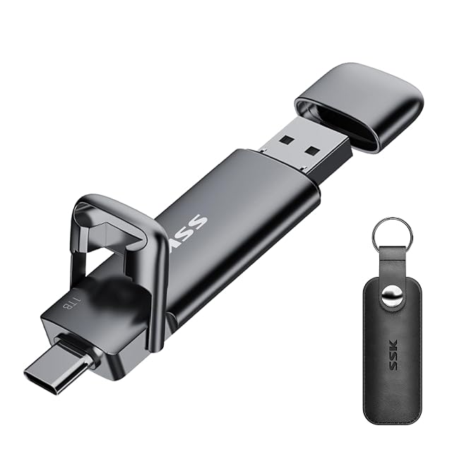Chiavetta a stato solido portatile SSK SD301 da 1 TB con spine USB-C e USB-A sul corpo