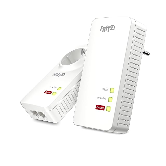 Insieme FRITZ!Powerline 1260 WLAN con un adattatore powerline senza fili e un adattatore cablato