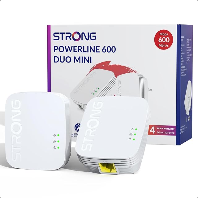 Insieme di adattatori powerline STRONG PL600M, due unità da innestare con prese RJ45