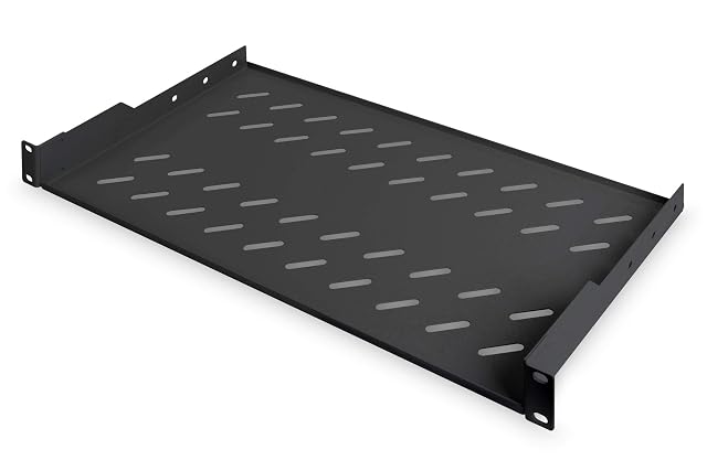 Ripiano da rack DIGITUS nero forato da 19 pollici 1U con flange di montaggio frontali