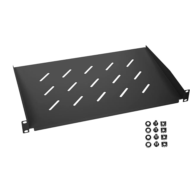 Ripiano da rack HMF nero da 19 pollici 1U con flange di montaggio frontali