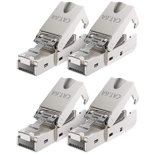 Spina RJ45 Cat 6a schermata deleyCON con cappuccio antistrappo, una di quattro
