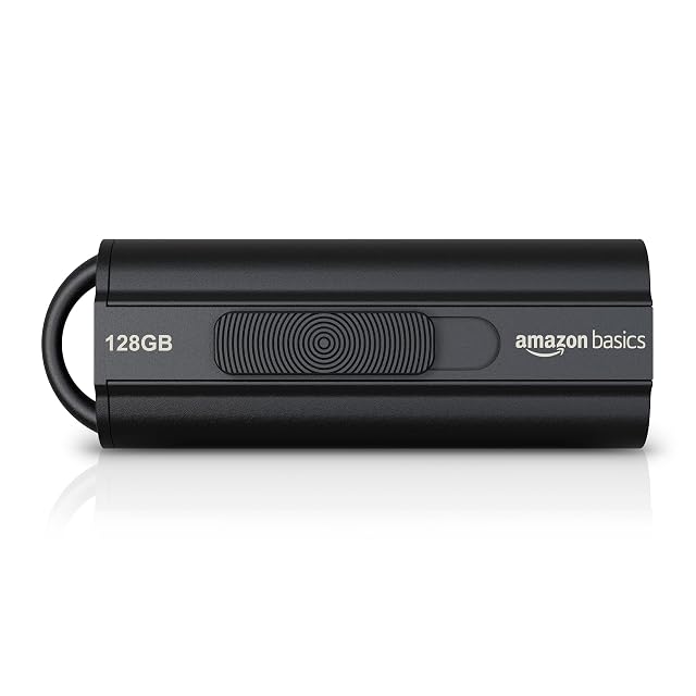 Chiavetta Amazon Basics nera da 128 GB con corpo telescopico scorrevole