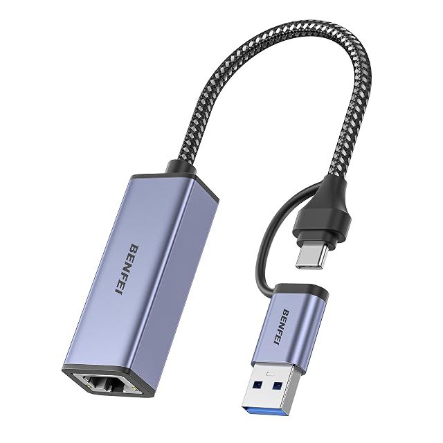 Adattatore da USB-C a RJ45 gigabit BENFEI con cavetto corto e presa RJ45