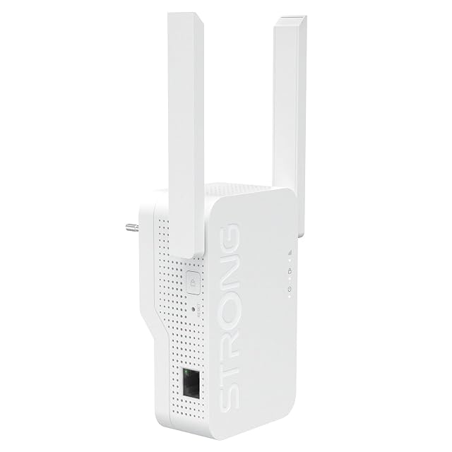 Ripetitore Wi-Fi 6 dual band STRONG bianco con due antenne esterne orientabili