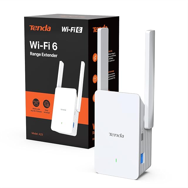 Ripetitore Wi-Fi 6 da presa Tenda A23 bianco con spia di stato