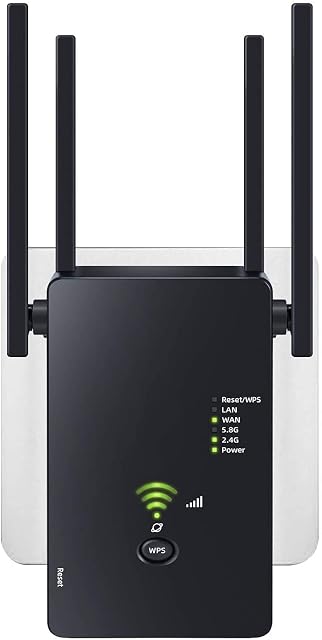 Ripetitore senza fili dual band Tesref bianco con quattro antenne esterne alzate