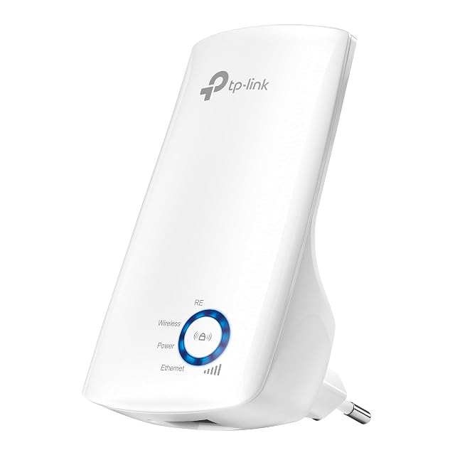 Ripetitore da presa TP-Link TL-WA850RE piccolo e bianco con una fila di LED del segnale