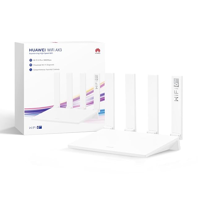 Router HUAWEI WiFi AX3 New bianco con quattro antenne esterne alzate